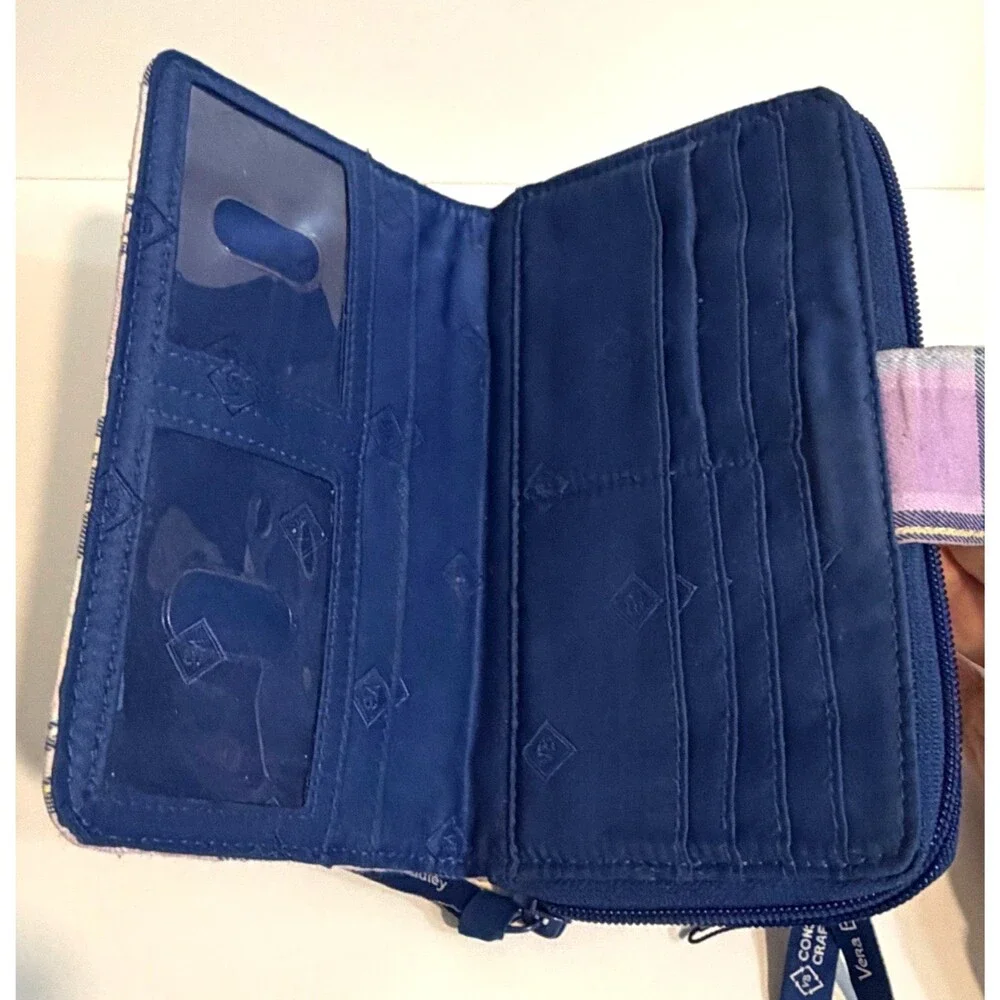 Vera Bradley Amethyst Plaid RFID Turnlock and Zip Wallet Great Condition